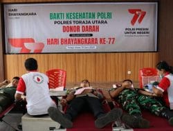 Polres Toraja Utara – TNI Gelar Donor Darah Sambut HUT Bhayangkara ke-77